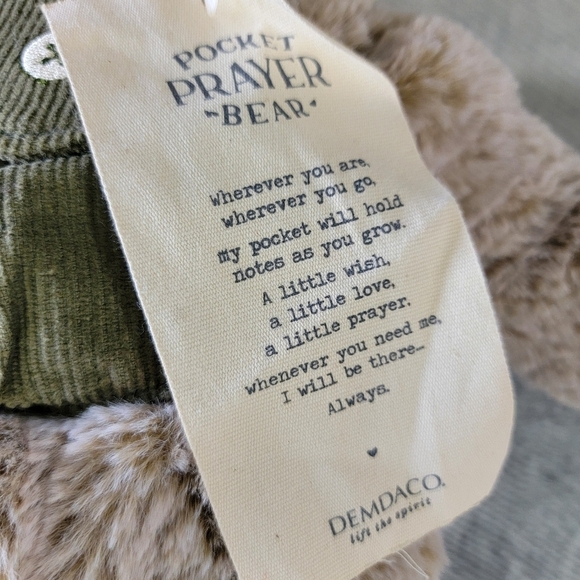 NWT Demdaco Pocket Prayer Bear Tan 16” Plush Super Soft Magnetic Paws Nice Gift! - Picture 5 of 7